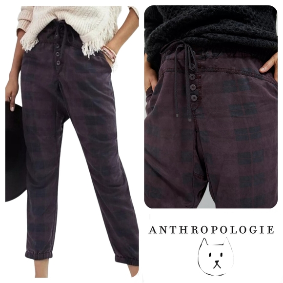 Anthropologie | 'Jacquie' Button-Fly Joggers in brown and black motif | … - Picture 4 of 12